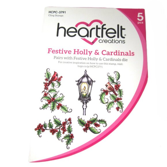 Heartfelt Creations Festive Holly & Cardinals Cling Stamps 5 Pcs Christmas - Picture 2 of 3